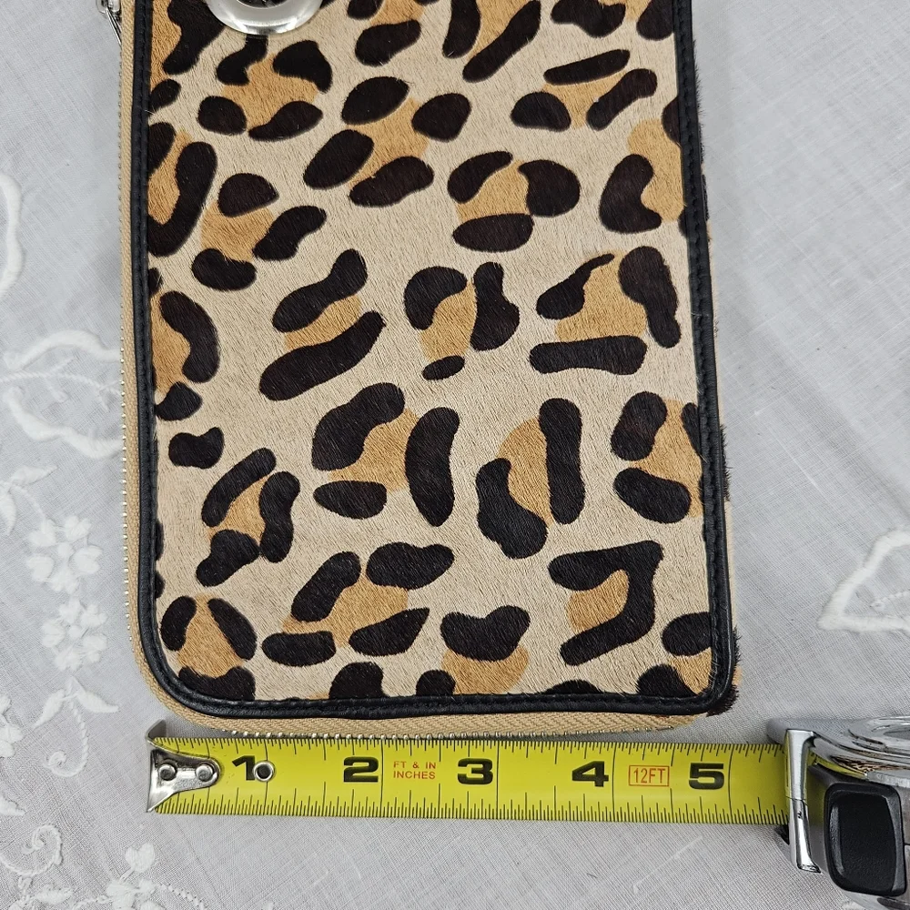 Leopard Print Cow Fur With Leopard‎ Rhinestone Bangle Zip Wristlet Tan & Black